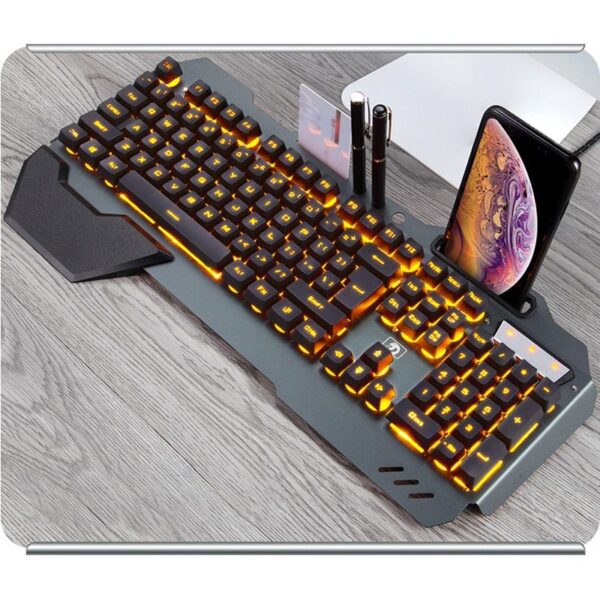 Ergonomic Gaming Keyboard with RGB Backlight and Phone Holder