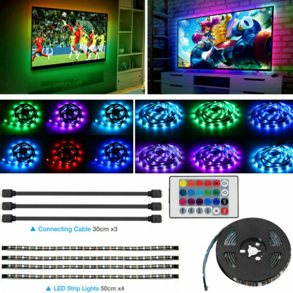 USB RGB LED Strip Background Light Remote Kit (4 x 50 CM )